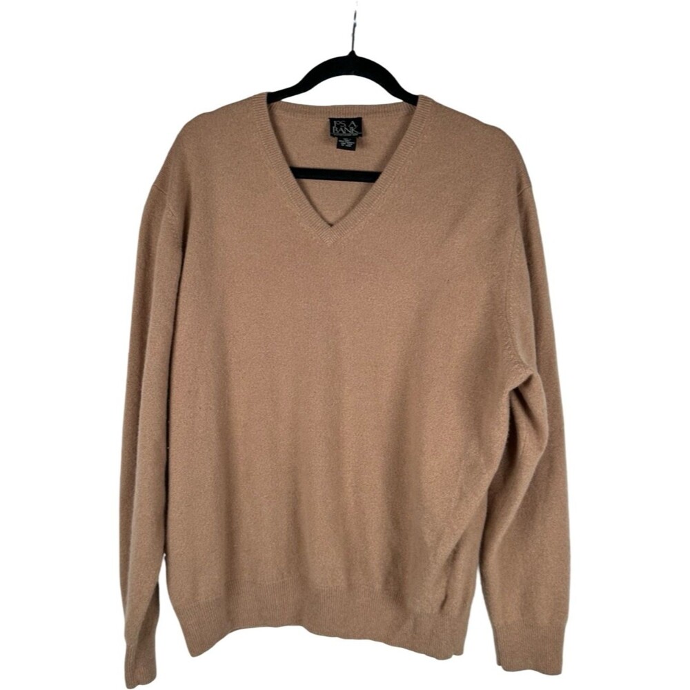 Jos. A. Bank Tan Light Brown 100% Cashmere V-Neck Pullover Sweater Size Medium
